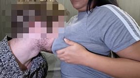 Cum Shot Asian MILF Rides Large Cock&#x1F346; Cowgirl Style Interracial Lactating Nip Sucking Milky Tits
