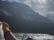 Hot guy jerking off in public with a stunning view
