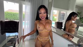 Busty Asian CJ Miles gets merciless fucked upside down by JMac