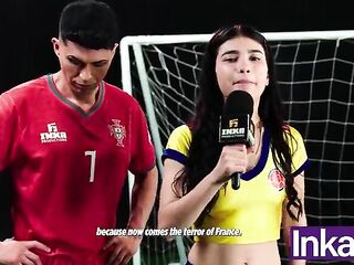 WORLD CUP - Leonel Mexxxi and Cristiano Penaldo screw a white Colombian woman in the booty - Sara Taylor.