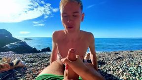 Sucking A Big Dick With A Swallowed And Gives Cum In A Tight Ass On A Nude Beach