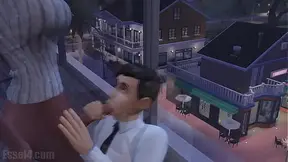 Futa gets her cock sucked under desk at work