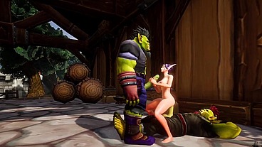 Elf has a Threesome with Two Orcs - Warcraft Porn Parody