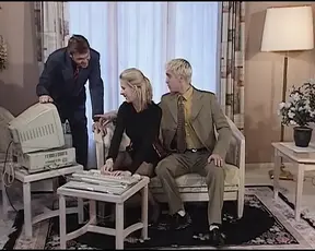 German blonde slut loves triple penetration