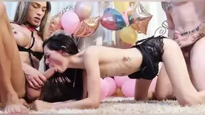 Skinny Girl Suffering From Cocks at Party