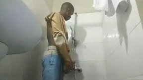 Black teen with massive cock takes a shower part I