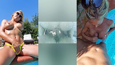 Je me fais baiser DANS la piscine cam immergée 💦💦. Cunni, fellation, doggystyle, cum on my face!