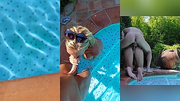 Je me fais baiser DANS la piscine cam immergée 💦💦. Cunni, fellation, doggystyle, cum on my face!