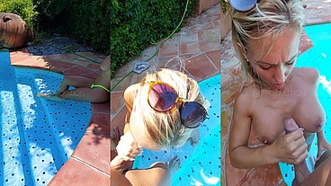 Je me fais baiser DANS la piscine cam immergée 💦💦. Cunni, fellation, doggystyle, cum on my face!