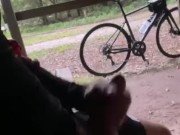 Ruining orgasm in public in the forest during a bike ride