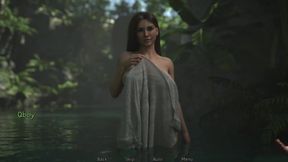 Hot spring bath with stepmom and her friend in nature
