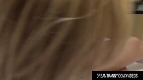 Sexy transvestite ellen gets her juggs sucked while riding prick