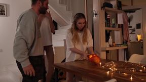 Stepfather’s pumpkin fetish gets destroyed by my big cock and busty blonde