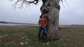 outdoor striptease by the lake – jeans, leather & naughty tease (part 1)