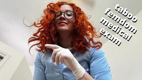 CFNM femdom step-sister gives medical exam & gloved handjob