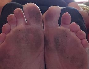 dirty feet , wrinkly soles and crunched toes waiting for a foot fetish to clean them with his tongue,