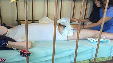 Nurse diaper change temperature check and ruined orgasm