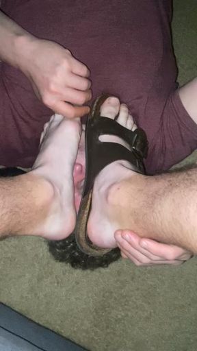 Teasing sub with my sweaty feet in Birkenstocks