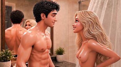 Hot Blonde Stepdaughter Takes Drowning Shower Fuck From Older Man