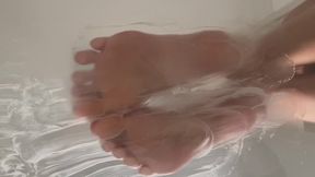 messy soles on glass table footfetish
