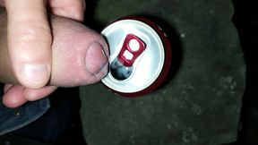 Sweetening Friend's Energy Drink with Cum - Outdoor Cumshot Into Can