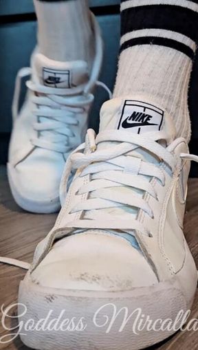 White Sneakers & Worn Socks Reveal | Floor POV Tease 🖤