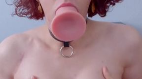 Sissy T-girl Melody Deepthroats Dildo