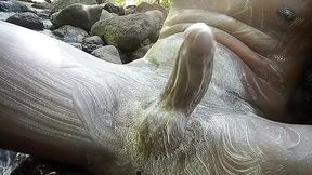 Solo masturbation and cumshot black dick outdoors