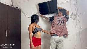 A TV technician comes to fix my TV and ends up giving me a great fuck with orgasms.