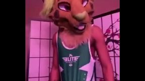 Furry in wrestling outfit strips and jerks pt1