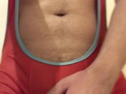 FETISH GEAR: WRESTLING SINGLET BULGE ** Ball Stretcher ON **