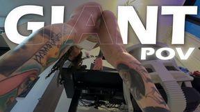 Giant meets tiny human, and she gets scared when she sees him, she almost crushes him!