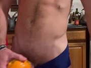 Uncut twink fucking a pumpkin