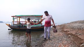 Couple Enjoy in River and Mountain