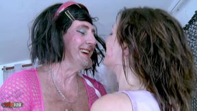 cross dressing whore hardly fucking her mistress