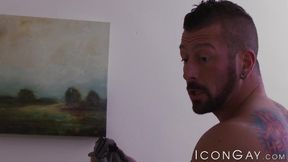 Muscular older man Hugh Hunter tops power bottom Armond Rizzo during their fuck sesh