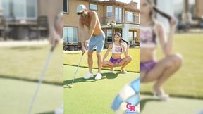 ”Aria’s personal golf coach who wants to teach the babe to hit the ball.”