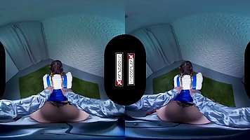 Racy babes are fucking guys in VR, wearing latex cosplay costumes and enjoying it a lot
