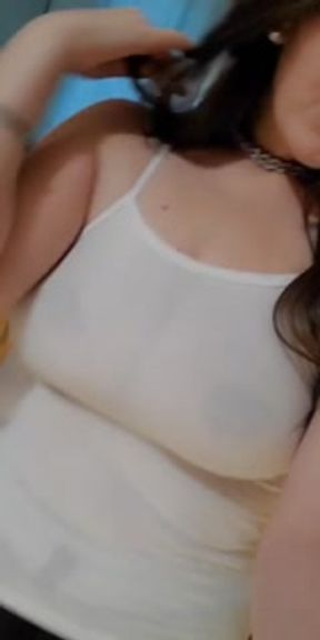 White shirt no bra helping a neighbor move