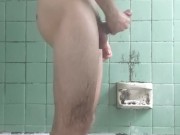 Playing with dick in filthy hostel shower