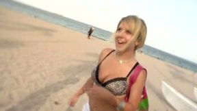 Lascivious and cute blonde teen babe picked up on the beach
