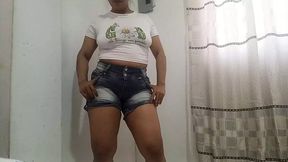 Stepdaughter tantalizes with sexy undressing and wet slit