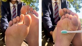 Young Japanese Beauty Gets Sensitive Size 9 Soles Tickled; 3 Minutes 8 Seconds