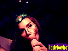 Nasty Asian shemale sucking big dick and Thai tranny enjoyed masturbation