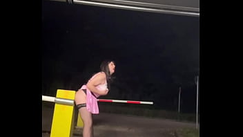 Sissy playing in public parking lot