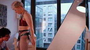 femboy pegged dominated and destroyed by strapon cock - jaq quicksilver x maeby west - queer nonbinary t4t blowjob anal pegging