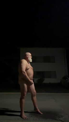 The perverted deviant fat whore pig Ralf pisses and jerks off in the residential area on the street