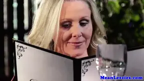 Milf fingers ass and pussy during dinner
