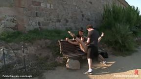 Bound and silenced Spanish slave Salma de Nora parades bare breasted through streets before being anal&#x1F44C; ravished by big cock&#x1F346; master James Deen and dom Princess&#x1F478; Donna Dolore