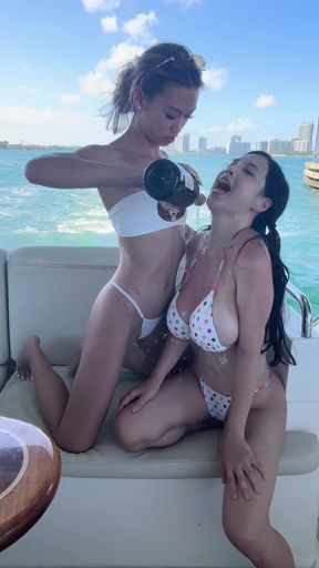Luxury yacht party with hot summer fun and a wild boat ride